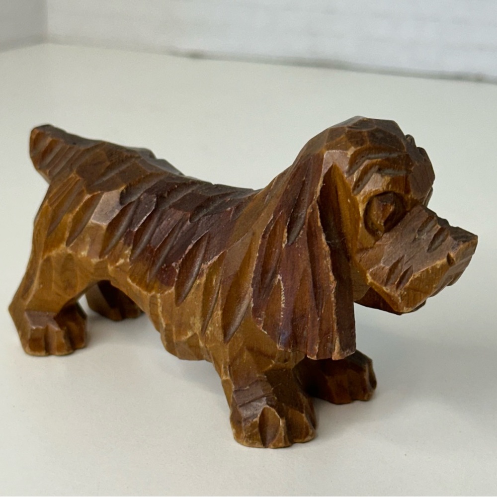 Vintage Bassett Hound Wooden Figurine 4”L x 2.25” T